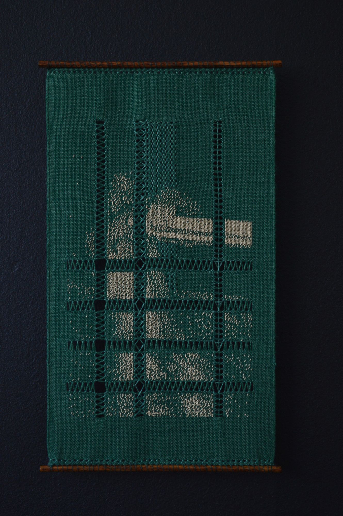 Pierre Fouché . A Mixture of Frailties III. 2014. Cotton on linen. 275 x 160mm