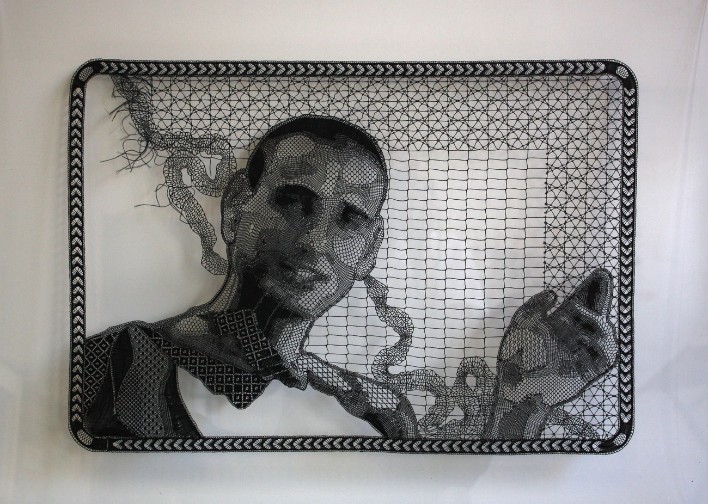 Pierre Fouché. Portrait of Guy Nardy (2009-2012). Bone lace in polyester floss. 570 x 400mm