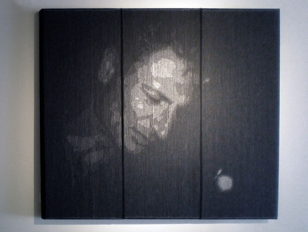 Pierre Fouché. The dark night. 2008. Polyester thread, bull-denim, mounted on three canvas stretchers. 1340 x 1545mm.