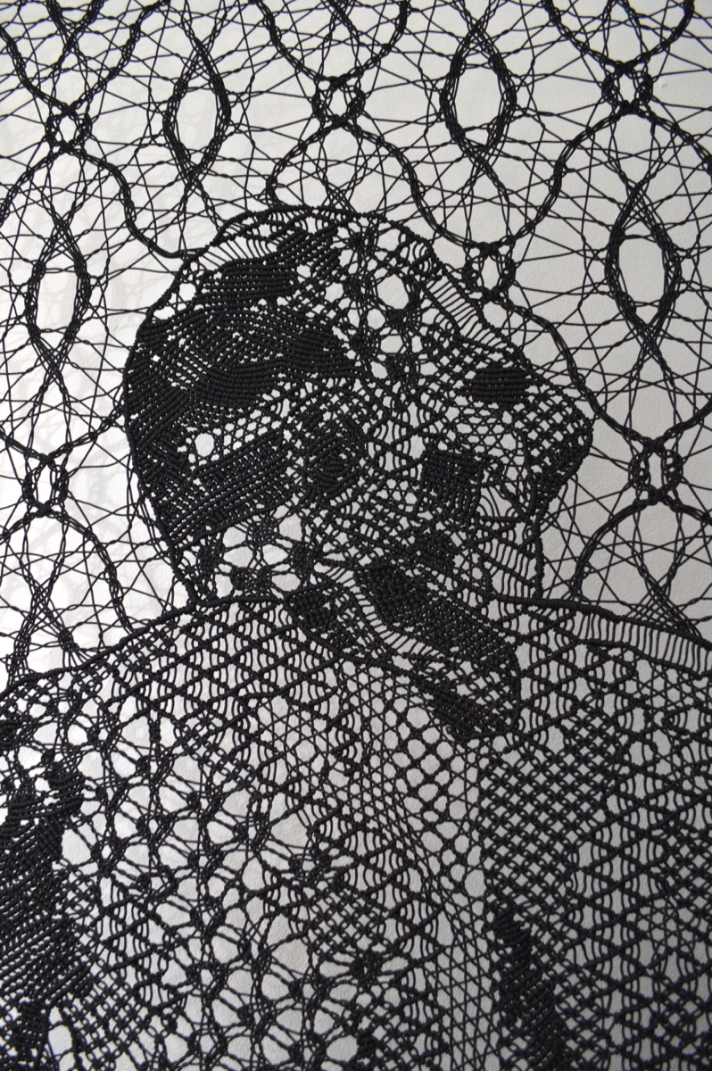 Pierre Fouché. The Judgment of Paris (after Wtewael) II. 2015. Bobbin lace and macramé in polyester braid. 2000 x 800mm. Private collection.